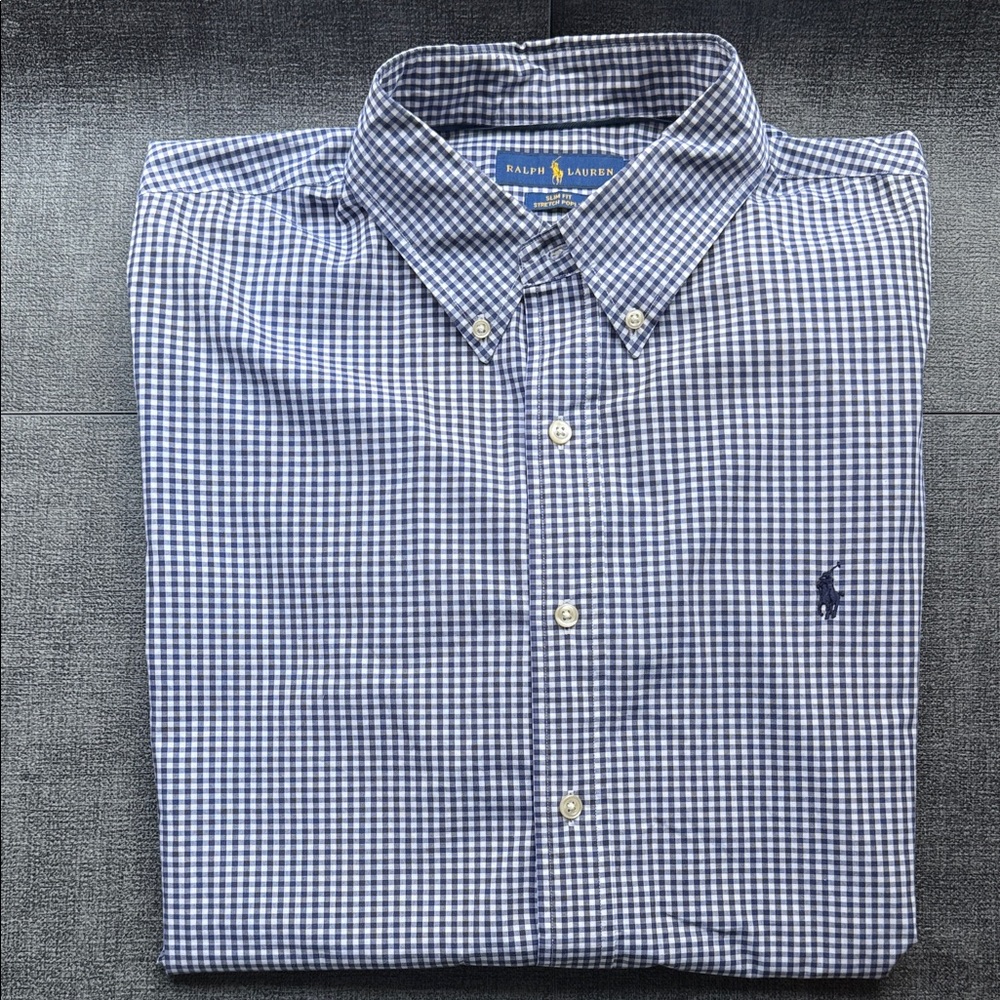 Ralph Lauren Men's Navy and White Stretch Poplin Oxford Shirt - XL